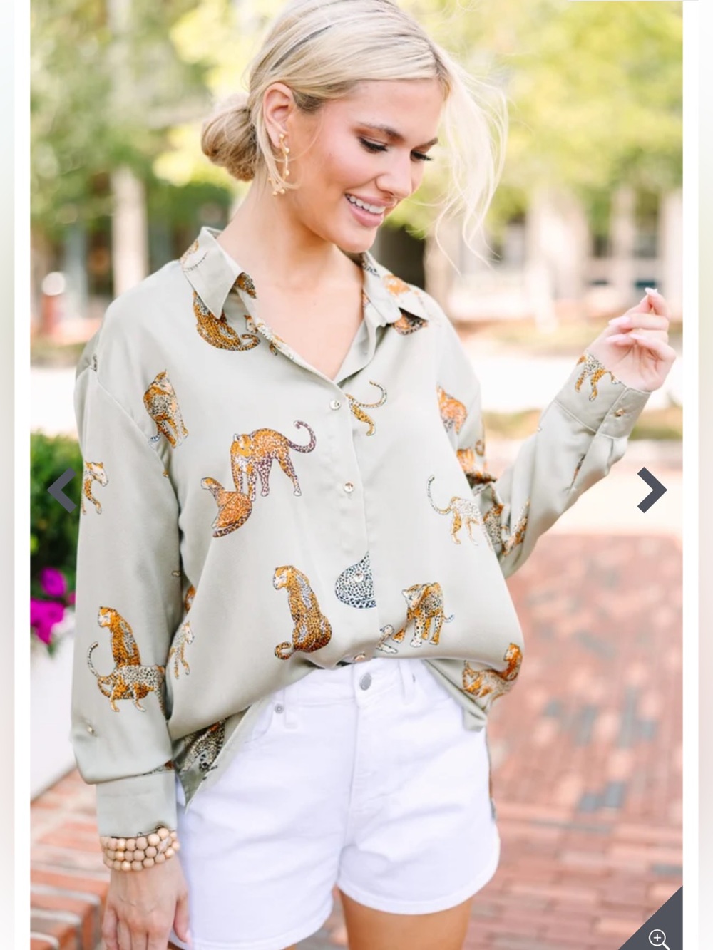 Umgee Check You Out Olive Green Leopard Blouse